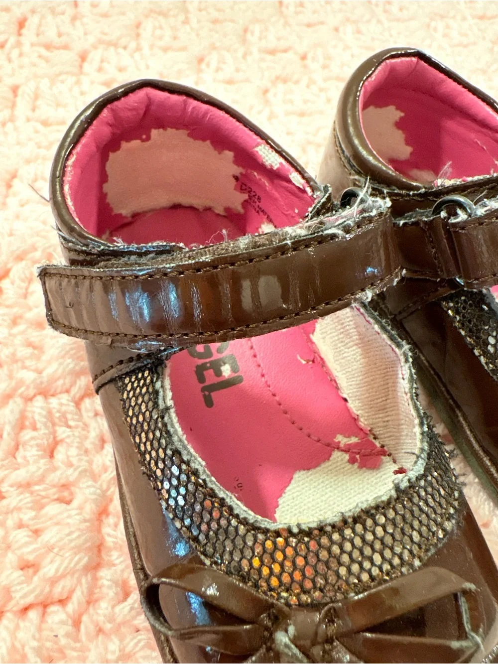 Angel Girls Patent Mary Jane Dress Shoes in Dark Brown with Pink Lining